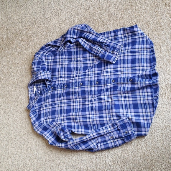 SO Tops - So Large cotton flannel button down shirt navy blue light purple Plaid